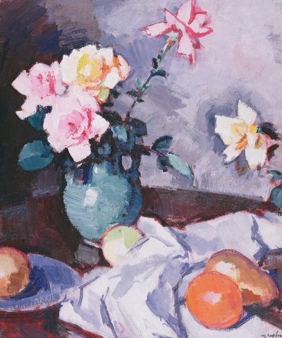 Rose rosa in una brocca verde, c.1926 da Samuel John Peploe